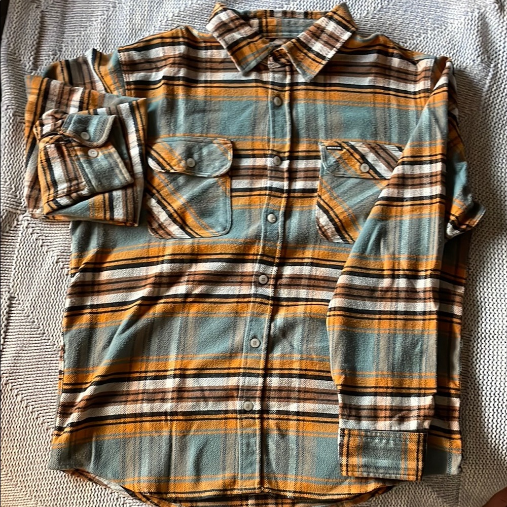 Brixton Men's Button Down Shirt - Blue and Yellow Plaid